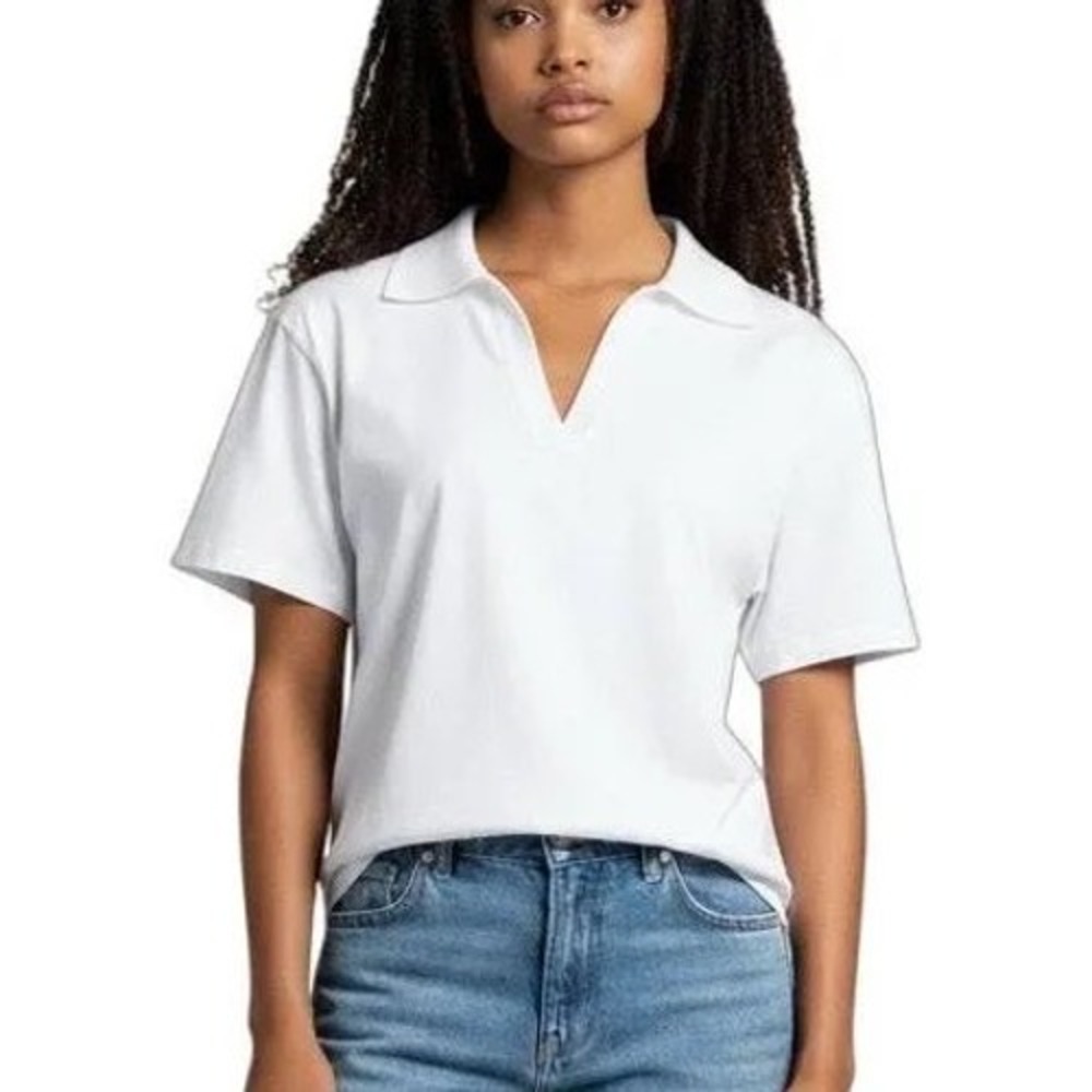 Rag &‎ Bone White Modal Blend V-Neck Short Sleeve Polo Shirt Womens Size Small